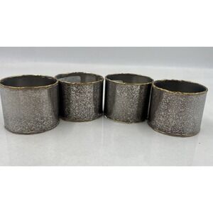 Ballard Designs Napkin Rings Castleberry Round Silver Gold Tone Trim Set of 4